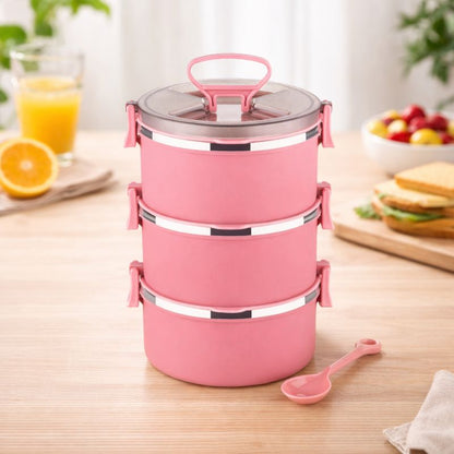 Big Bite 3 Layer SS Lunch Box | 300ml x 3 Airtight Tiffin | Premium Lunch Box for Office, Kids & Travel