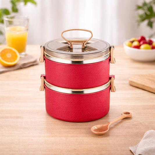 Big BIte 2 Layer SS Lunch Box | 300ml x 2 Airtight Tiffin | Premium Double Decker Office & Kids Lunchbox